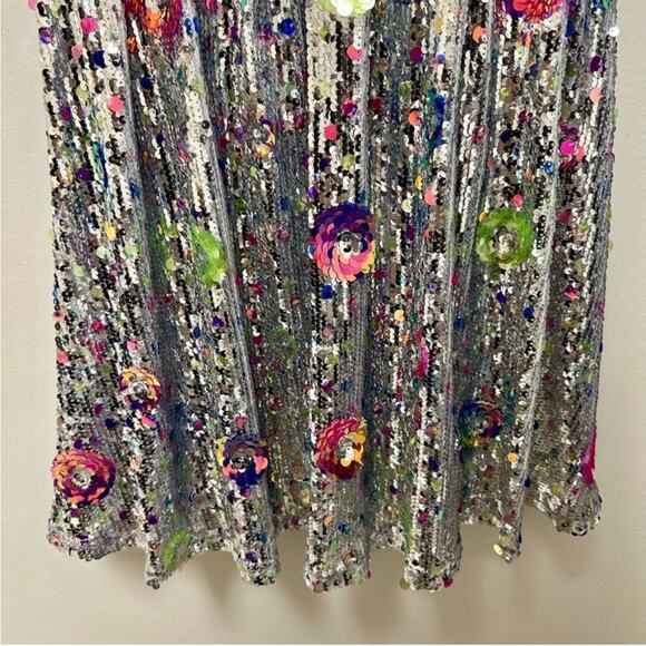 CeliaB Wonderer Silver Sequins Floral Statement Puff Sleeves Mini Dress NEW XXS - Picture 7 of 14